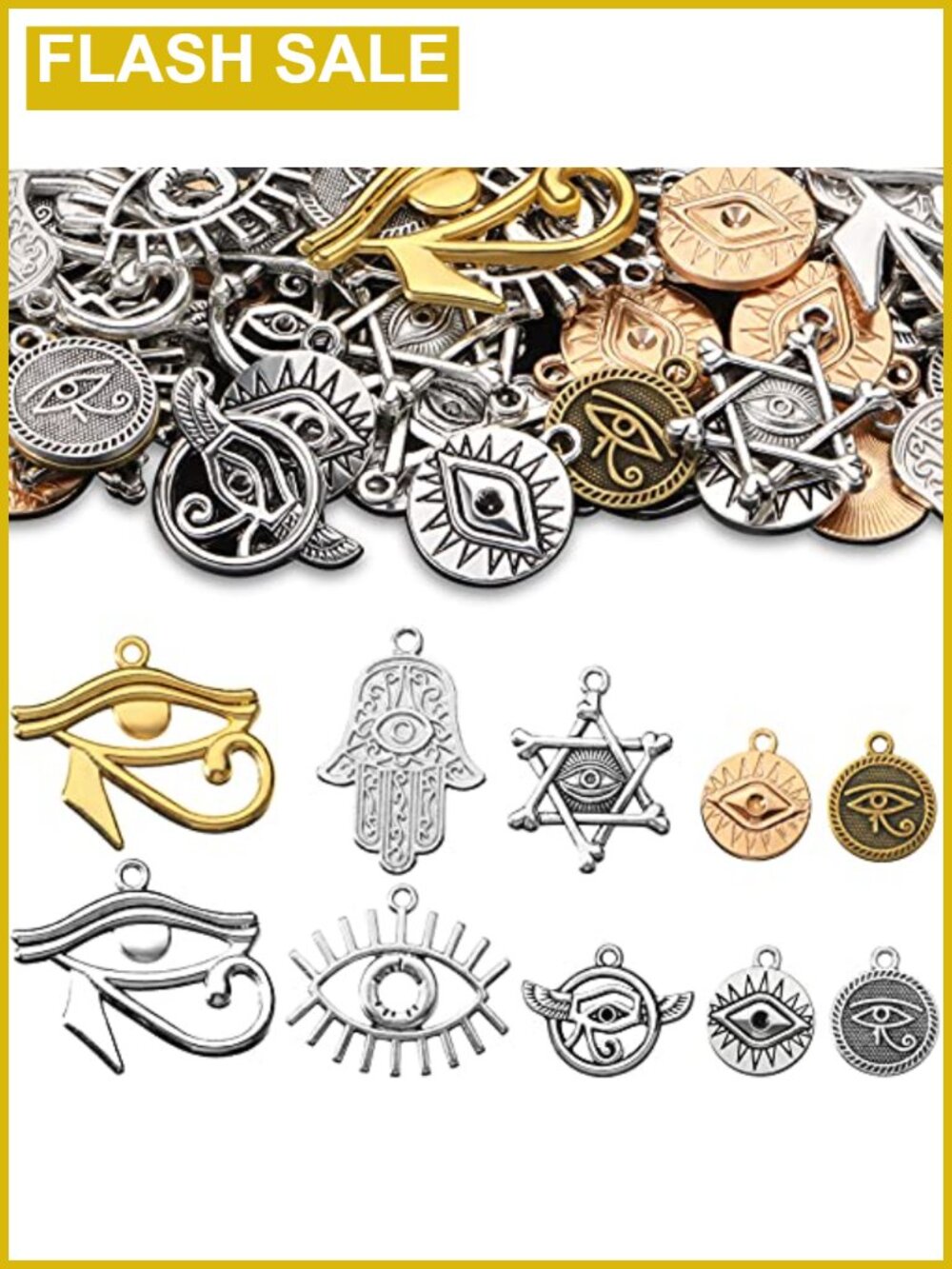 50 Mixed Eye of Horus Metal Charms for DIY Jewelry Making Craft Supplies